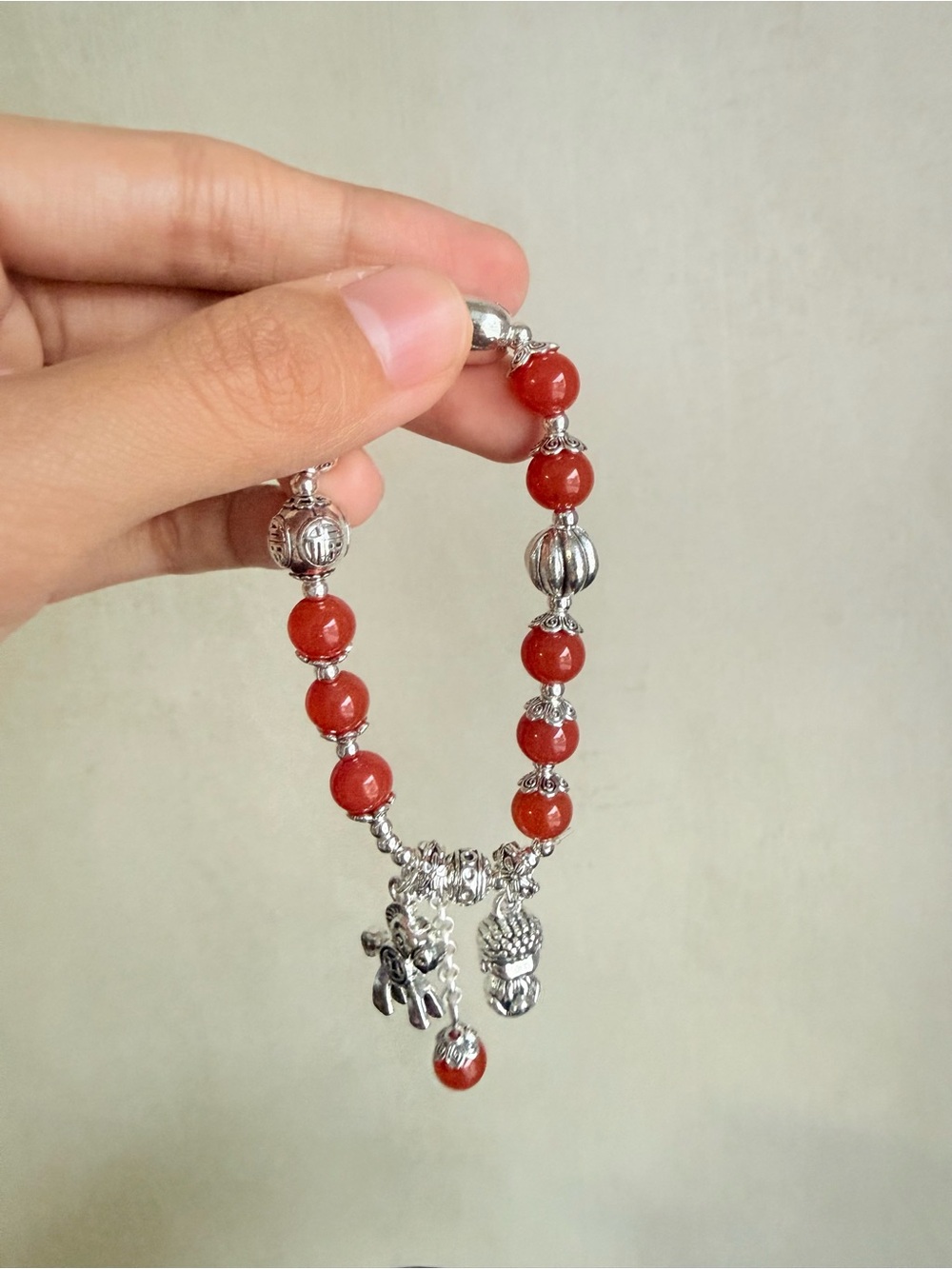 NWT Multi Charm Red Agate Bracelet 999 Silver